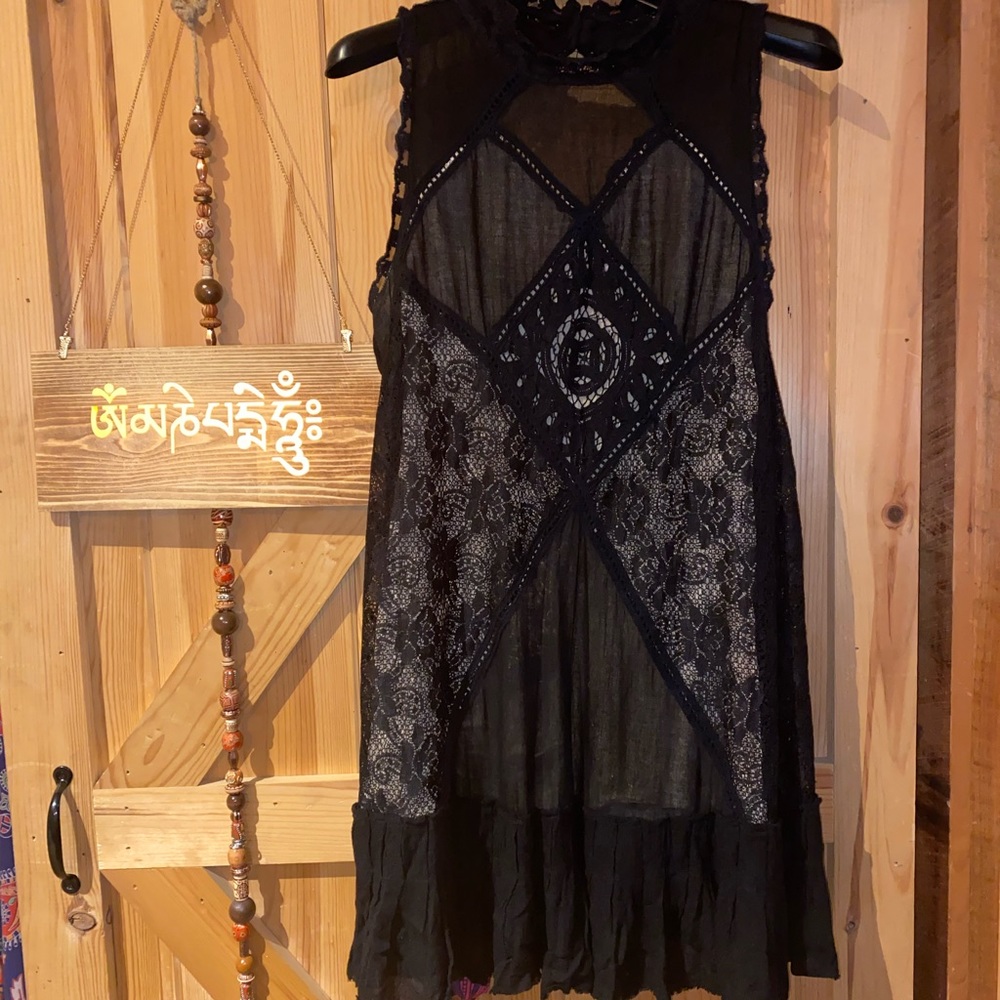 Black Free People - Dress (lace/ buttoned neck collar in back)
